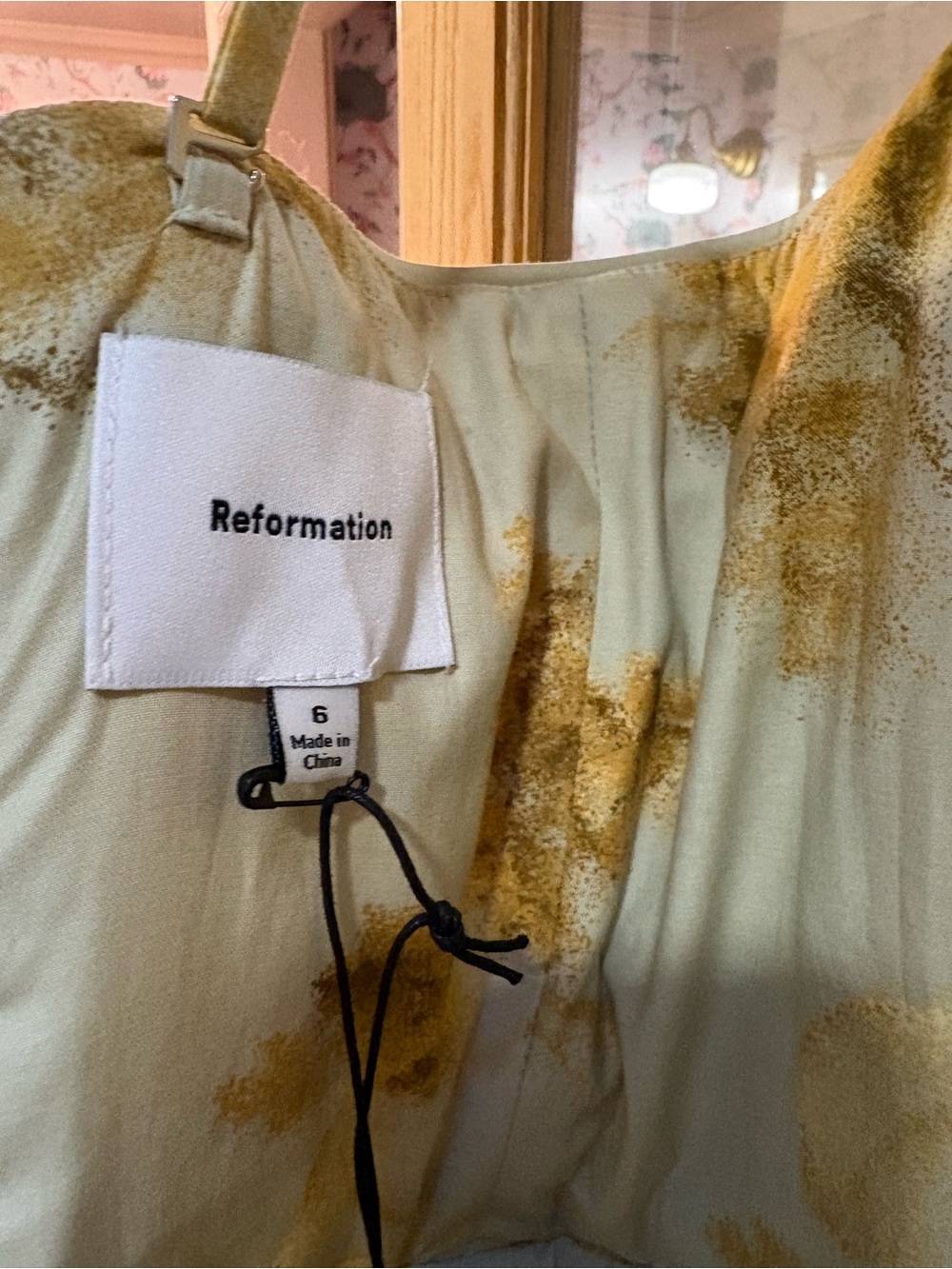 Reformation Kastoria Floral Gown in Pale Sage and Mustard - Picture 6 of 9